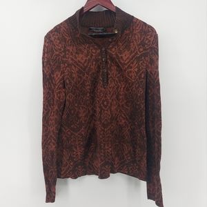 Peruvian Connection Pima Cotton 1/4 Button Patterned Sweater Size Large